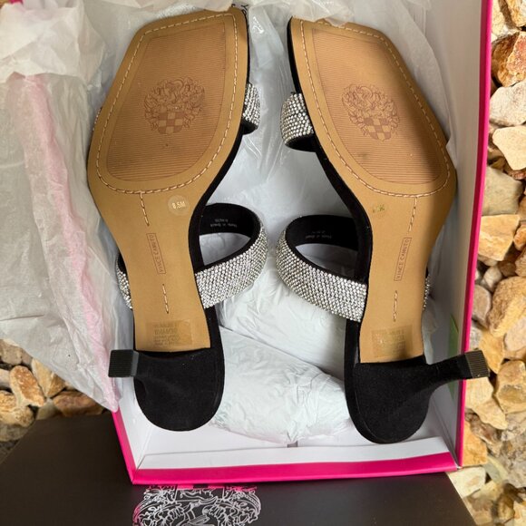 Vince Camuto Aslee Rhinestone Embellished Black & Silver Crystal Dress Sandals - Picture 5 of 11